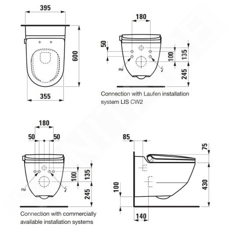 Laufen Cleanet Riva - Bidet électronique en céramique, Rimless, avec LCC, blanc H8206914000001