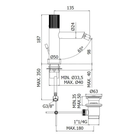 Paffoni Jo - Mitigeur de bidet avec vidage, noir mat JO135NO