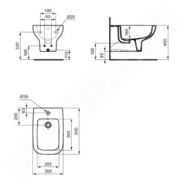 Ideal Standard i.Life A - Bidet suspendu, 355x540 mm, avec trop-plein, trou pour robinetterie, blanc T471801