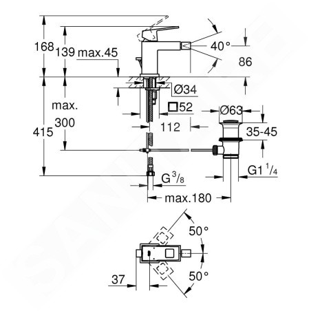 Grohe Eurocube - Mitigeur de bidet avec vidage, Hard Graphite brossé 23138AL0