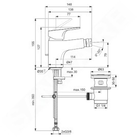 Ideal Standard Cerabase - Mitigeur de bidet avec vidage, chrome BC840AA