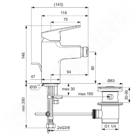 Ideal Standard CeraPlan - Mitigeur de bidet avec vidage, noir BD248XG