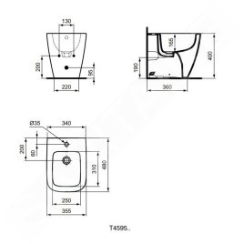 Ideal Standard i.Life S - Bidet à poser, 355x480 mm, avec trop-plein, trou pour robinetterie, blanc T459501
