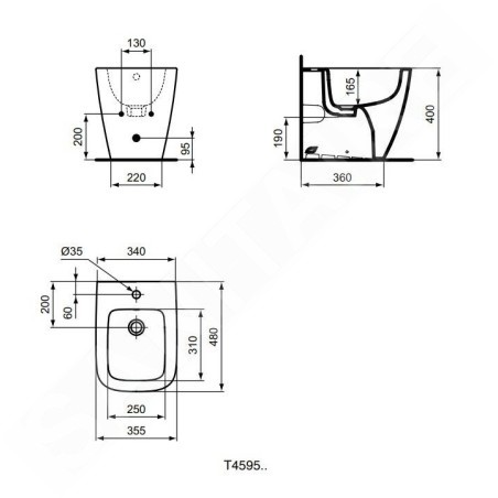 Ideal Standard i.Life S - Bidet à poser, 355x480 mm, avec trop-plein, trou pour robinetterie, blanc T459501