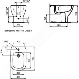 Ideal Standard Tesi - Bidet à poser, 1 trou pour robinetterie, noir T3540V3