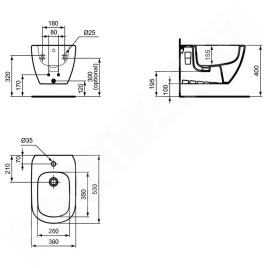 Ideal Standard Tesi - Bidet suspendu, 360x530 mm, blanc mat T3552V1