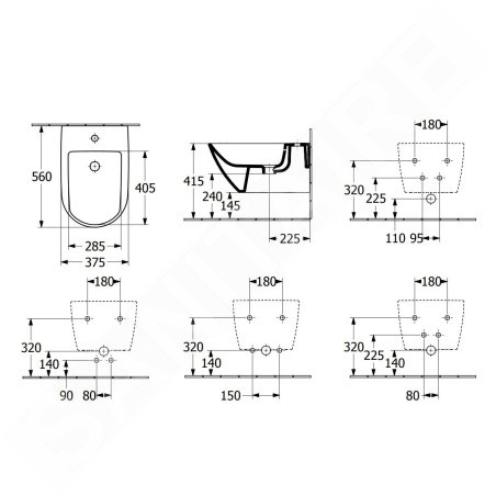 Villeroy & Boch Subway 3.0 - Bidet suspendu 560x375 mm, avec trop-plein, trou pour robinet, CeramicPlus, Stone White 447000RW