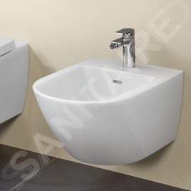 Villeroy & Boch Subway 3.0 - Bidet suspendu 560x375 mm, avec trop-plein, trou pour robinet, CeramicPlus, Stone White 447000RW