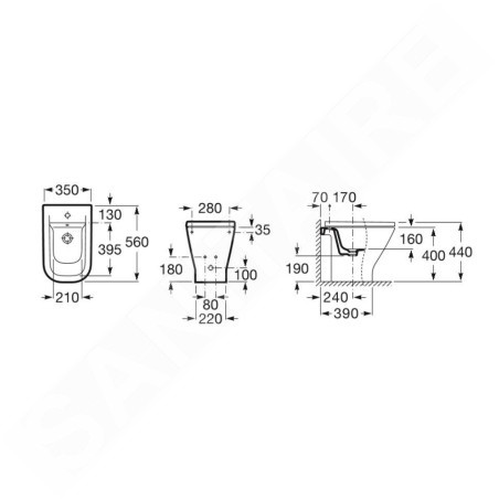 Roca The Gap - Bidet à poser, trou pour robinetterie, blanc A357474000