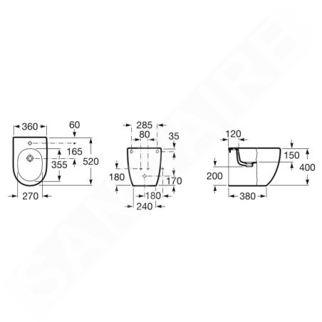 Roca Meridian - Bidet à poser, trou pour robinetterie, blanc A357247000