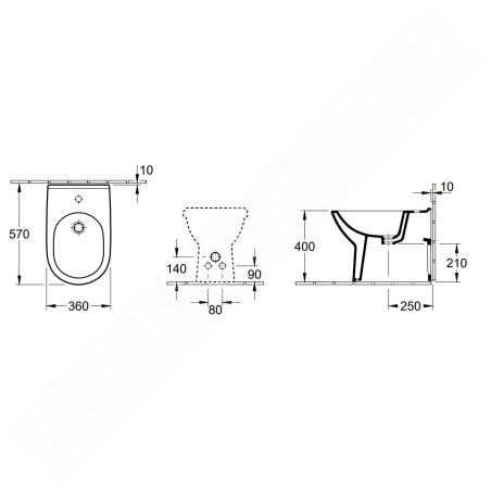 Villeroy & Boch O.novo - Bidet sur pied 360x560x400 mm, un trou pour robinetterie, CeramicPlus, blanc alpin 546100R1