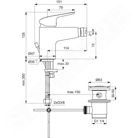 Ideal Standard CeraFlex - Mitigeur de bidet avec vidage, chrome B1718AA