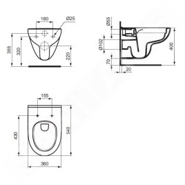 Ideal Standard Connect Air - Bidet suspendu, 360x540 mm, avec trop-plein, trou pour robinetterie, blanc E233501