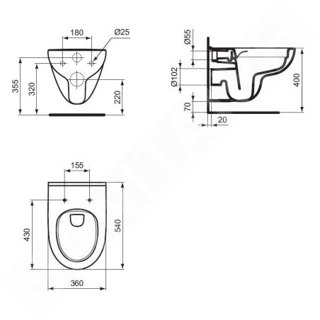 Ideal Standard Connect Air - Bidet suspendu, 360x540 mm, avec trop-plein, trou pour robinetterie, blanc E233501