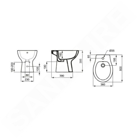 Ideal Standard Eurovit - Bidet à poser, 360x500 mm, avec trop-plein, trou pour robinetterie, blanc E877401
