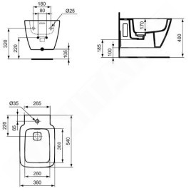 Ideal Standard Strada II - Bidet suspendu avec trop-plein, avec Ideal Plus, blanc T2971MA