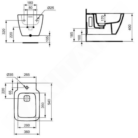 Ideal Standard Strada II - Bidet suspendu avec trop-plein, avec Ideal Plus, blanc T2971MA