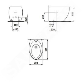 Laufen Il Bagno Alessi One - Bidet à poser, alimentation arrière, avec LCC, blanc H8329714003041
