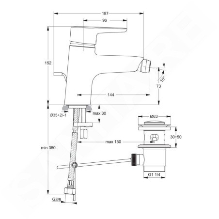 Ideal Standard Connect Blue - Mitigeur de bidet avec garniture de vidange, chrome B9920AA
