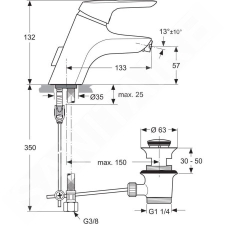 Ideal Standard CeraMix Blue - Mitigeur de bidet à levier avec garniture de vidange, chrome A5655AA