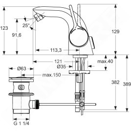 Ideal Standard Melange - Mitigeur de bidet avec vidage, chrome A4268AA
