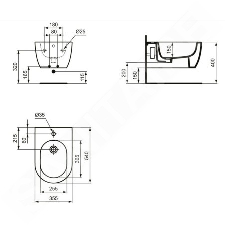 Ideal Standard Blend - Bidet suspendu, 355x540 mm, avec trop-plein, trou pour robinet, blanc T375001
