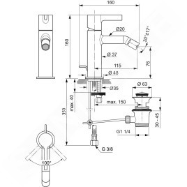 Ideal Standard Joy - Robinet de bidet avec vidage, Silver Storm BC784GN