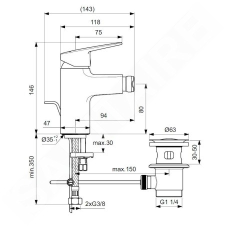 Ideal Standard CeraPlan - Mitigeur de bidet avec vidage, chrome BD278AA