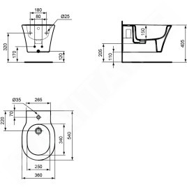 Ideal Standard Connect Air - Bidet suspendu, 1 trou pour robinetterie, noir E0266V3
