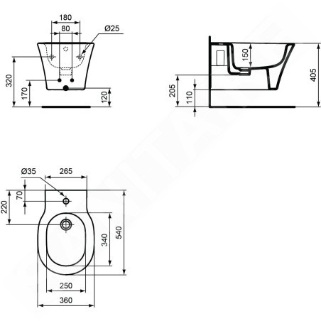 Ideal Standard Connect Air - Bidet suspendu, 1 trou pour robinetterie, noir E0266V3