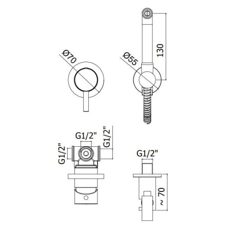 Paffoni Bidet Kit - Mitigeur de bidet encastré, avec douchette et corps, or brossé KITDUP110HGSP