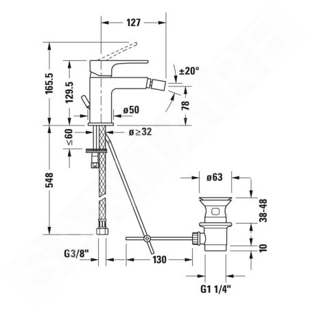 Duravit B.1 - Mitigeur de bidet avec vidage, chrome B12400001010