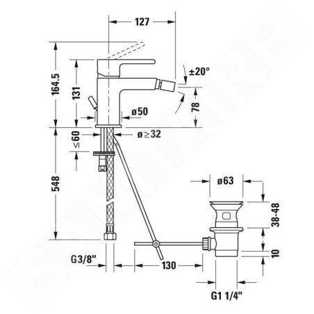 Duravit B.2 - Mitigeur de bidet avec vidage, chrome B22400001010