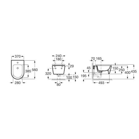 Roca Inspira - Bidet suspendu, avec trop-plein, trou pour robinetterie, blanc A357525000