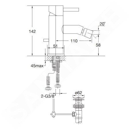 Steinberg 100 - Mitigeur de bidet avec vidage, nickel brossé 100 1300 BN