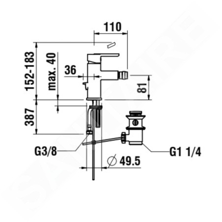 Laufen Lua - Mitigeur de bidet avec vidage, chrome H3410810041141