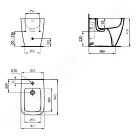 Ideal Standard i.Life B - Bidet à poser, trou pour robinet, blanc T458201