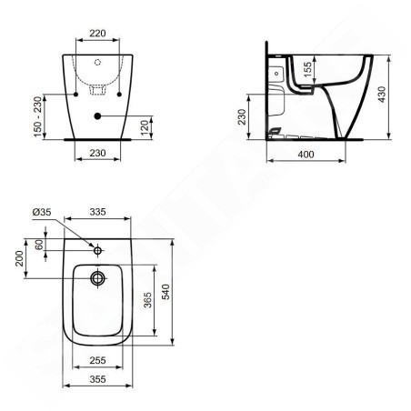 Ideal Standard i.Life B - Bidet à poser, trou pour robinet, blanc T458201