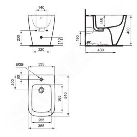 Ideal Standard i.Life B - Bidet à poser, trou pour robinet, blanc T461701