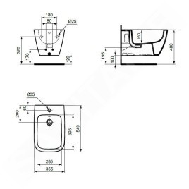 Ideal Standard i.Life B - Bidet suspendu, trou pour robinetterie, SmartGuard, blanc T4615HY