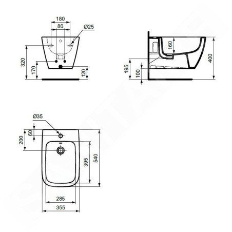 Ideal Standard i.Life B - Bidet suspendu, trou pour robinetterie, SmartGuard, blanc T4615HY