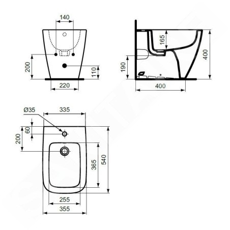 Ideal Standard i.Life B - Bidet à poser, trou pour robinetterie, gris brillant T461758