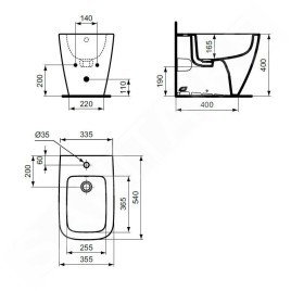 Ideal Standard i.Life B - Bidet à poser, trou pour robinetterie, SmartGuard, blanc T4617HY