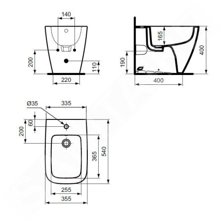 Ideal Standard i.Life B - Bidet à poser, trou pour robinetterie, SmartGuard, blanc T4617HY