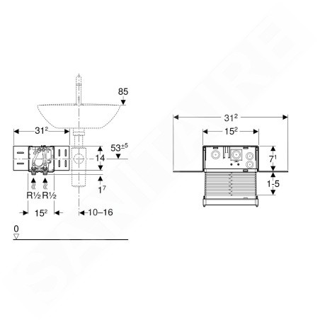Geberit Accessoires - Kit de montage brut pour mitigeurs de lavabo sur pied, avec boîte fonctionnelle encastrée 116.130.00.1