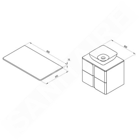 Ravak Balance - Plaque d'évier 800x465x16 mm, blanc brillant X000001371