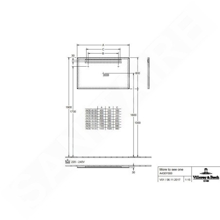 Villeroy & Boch More To See One - Miroir avec éclairage LED, 45x60 cm A430A800