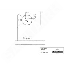 Villeroy & Boch Subway 3.0 - Miroir avec cadre et éclairage LED, diamètre 71 cm, capteur tactile A4647100