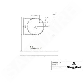 Villeroy & Boch Subway 3.0 - Miroir avec cadre et éclairage LED, diamètre 91 cm, capteur tactile A4649100