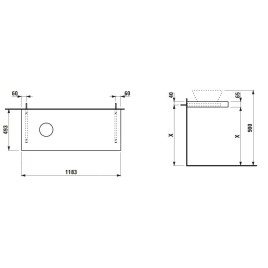 Laufen Lani - Comptoir pour lavabo, 118 cm, découpe à gauche, chêne H4046721122671